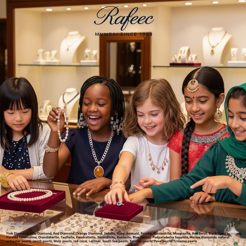 Rafeec luxury handmade jewelry with rare gemstones - emerald, ruby, sapphire, jade, pearl, diamond